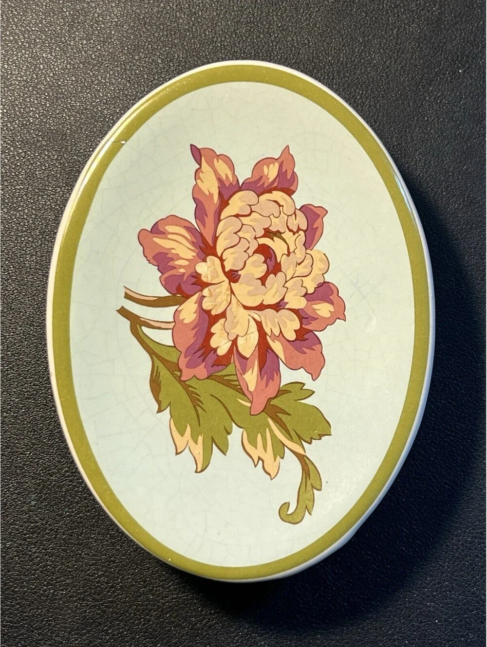 Vintage 1970s Chinoiserie Floral Ceramic Toothbrush Holder & Soap Dish Set